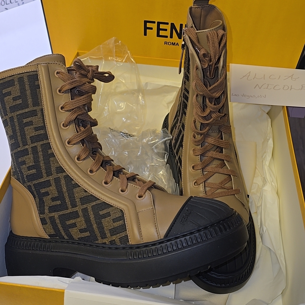 Fendi Brown and Black High-Top Sneakers